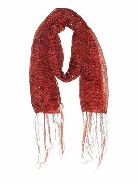 Red Zebra-Print Fringe Scarf with Sparkle Studs Summer Fashion